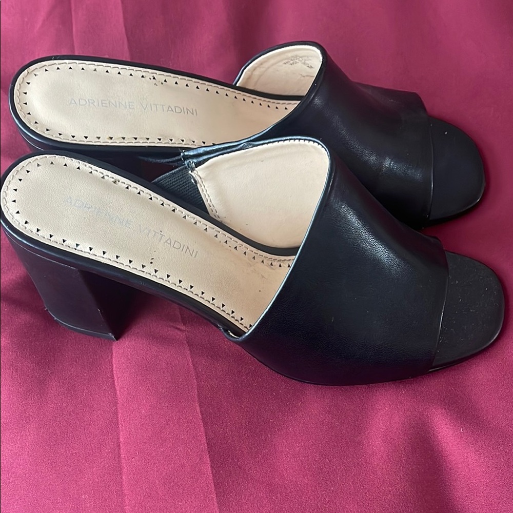 Adrienne Vittadini Black Chunky Heel Mules